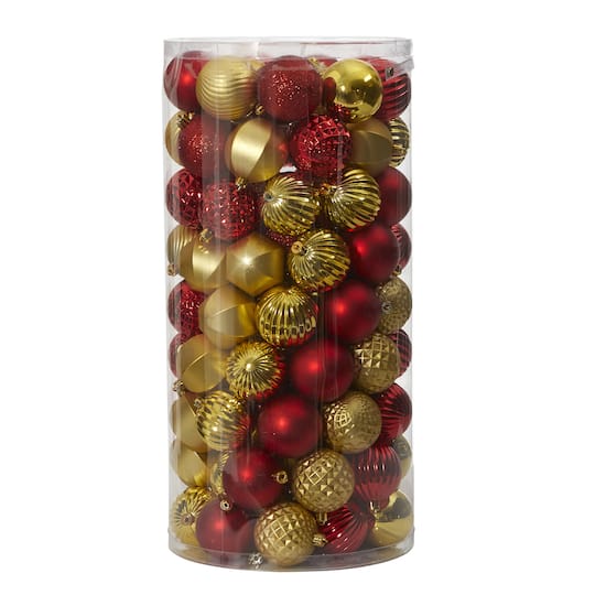 101ct. 2&#x22; Red &#x26; Gold Shatterproof Ball Ornaments